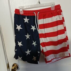 Patriotic Red, White, and Blue Swim Trunks